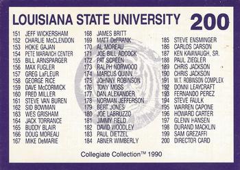1990 Collegiate Collection LSU Tigers #200 Checklist Card 101-200 Back