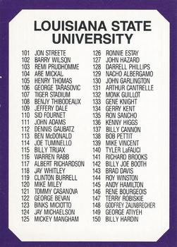 1990 Collegiate Collection LSU Tigers #200 Checklist Card 101-200 Front