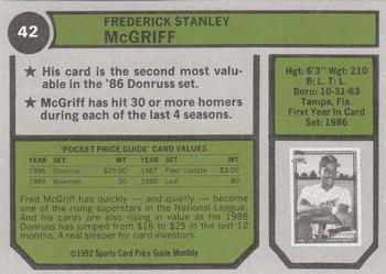 1992 SCD Sports Card Price Guide Monthly #42 Fred McGriff Back