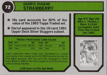 1992 SCD Sports Card Price Guide Monthly #72 Darryl Strawberry Back