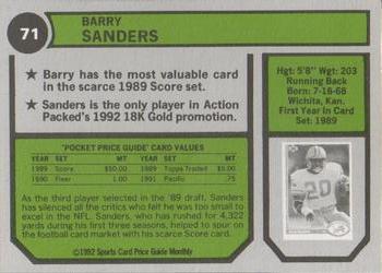 1992 SCD Sports Card Price Guide Monthly #71 Barry Sanders Back