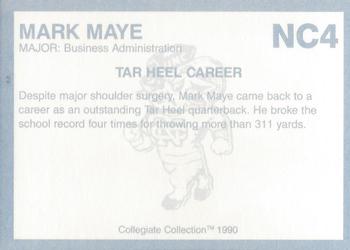 1990-91 Collegiate Collection North Carolina Tar Heels - Promos #NC4 Mark Maye Back