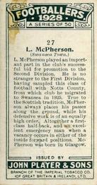 1928-29 Player's Footballers #27 Lacky McPherson Back