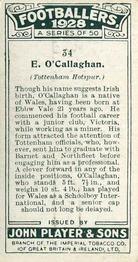 1928-29 Player's Footballers #34 Taffy O'Callaghan Back