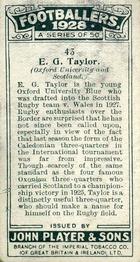 1928-29 Player's Footballers #43 Edward Taylor Back