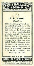 1928-29 Player's Footballers #67 Alf Messer Back