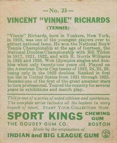 1933 Sport Kings (R338) #23 Vincent Richards Back
