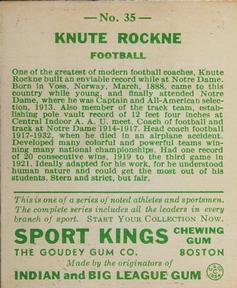 1933 Sport Kings (R338) #35 Knute Rockne Back