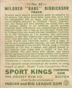 1933 Sport Kings (R338) #45 Babe Didrickson Back