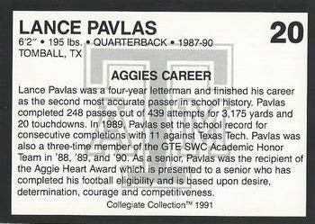 1991 Collegiate Collection Texas A&M Aggies #20 Lance Pavlas Back