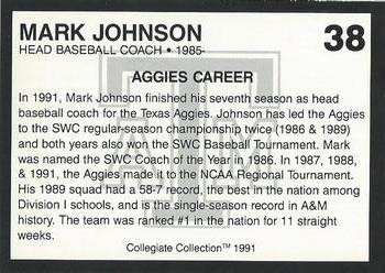 1991 Collegiate Collection Texas A&M Aggies #38 Mark Johnson Back