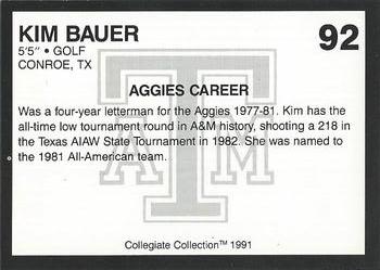 1991 Collegiate Collection Texas A&M Aggies #92 Kim Bauer Back