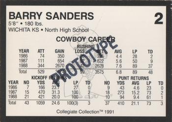 1991 Collegiate Collection Oklahoma State Cowboys #2 Barry Sanders Back