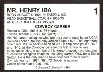 1991 Collegiate Collection Oklahoma State Cowboys #1 Henry Iba Back
