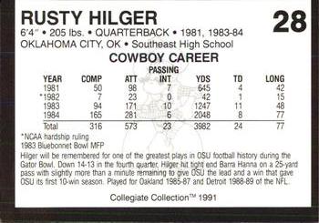 1991 Collegiate Collection Oklahoma State Cowboys #28 Rusty Hilger Back