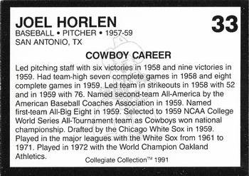 1991 Collegiate Collection Oklahoma State Cowboys #33 Joel Horlen Back