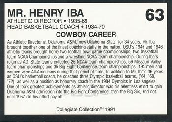 1991 Collegiate Collection Oklahoma State Cowboys #63 Henry Iba Back
