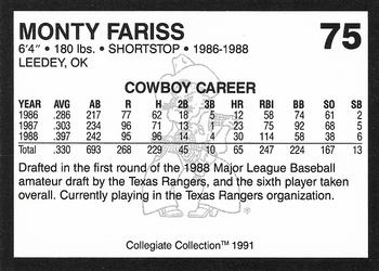 1991 Collegiate Collection Oklahoma State Cowboys #75 Monty Fariss Back