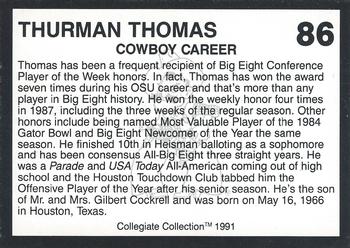 1991 Collegiate Collection Oklahoma State Cowboys #86 Thurman Thomas Back
