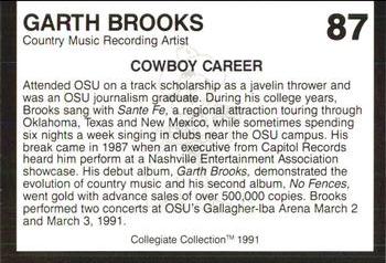 1991 Collegiate Collection Oklahoma State Cowboys #87 Garth Brooks Back