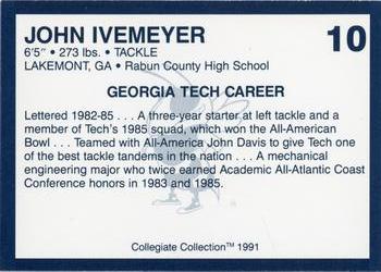 1991 Collegiate Collection Georgia Tech Yellow Jackets #10 John Ivemeyer Back