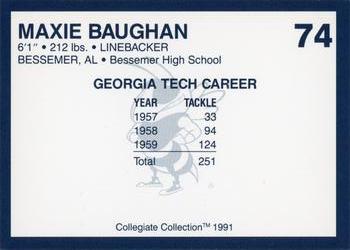 1991 Collegiate Collection Georgia Tech Yellow Jackets #74 Maxie Baughan Back
