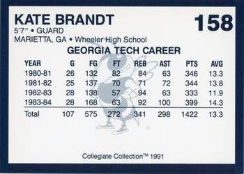 1991 Collegiate Collection Georgia Tech Yellow Jackets #158 Kate Brandt Back