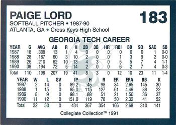 1991 Collegiate Collection Georgia Tech Yellow Jackets #183 Paige Lord Back