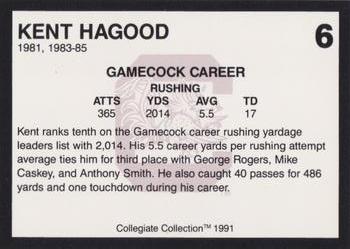 1991 Collegiate Collection South Carolina Gamecocks #6 Kent Hagood Back