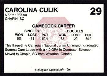 1991 Collegiate Collection South Carolina Gamecocks #29 Carolina Culik Back