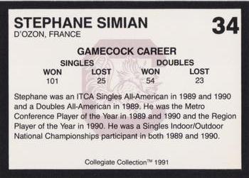 1991 Collegiate Collection South Carolina Gamecocks #34 Stephane Simian Back