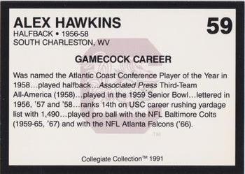 1991 Collegiate Collection South Carolina Gamecocks #59 Alex Hawkins Back