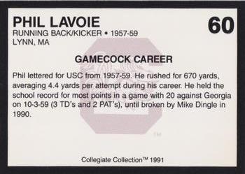 1991 Collegiate Collection South Carolina Gamecocks #60 Phil Lavoie Back