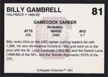 1991 Collegiate Collection South Carolina Gamecocks #81 Billy Gambrell Back