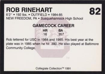 1991 Collegiate Collection South Carolina Gamecocks #82 Rob Rinehart Back