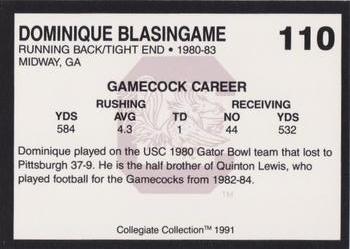 1991 Collegiate Collection South Carolina Gamecocks #110 Dominique Blasingame Back
