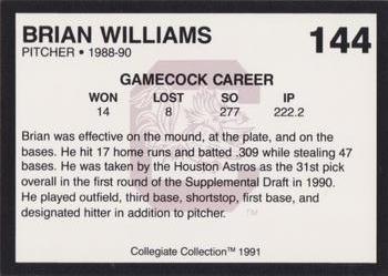 1991 Collegiate Collection South Carolina Gamecocks #144 Brian Williams Back