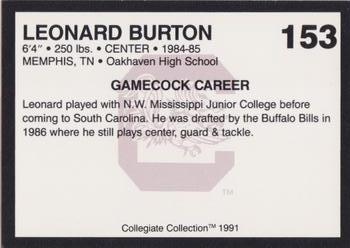 1991 Collegiate Collection South Carolina Gamecocks #153 Leonard Burton Back