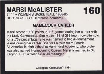 1991 Collegiate Collection South Carolina Gamecocks #160 Marsi McAlister Back