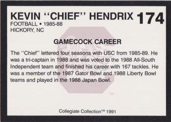 1991 Collegiate Collection South Carolina Gamecocks #174 Kevin Hendrix Back