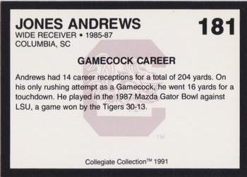 1991 Collegiate Collection South Carolina Gamecocks #181 Jones Andrews Back