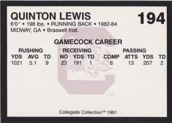 1991 Collegiate Collection South Carolina Gamecocks #194 Quinton Lewis Back