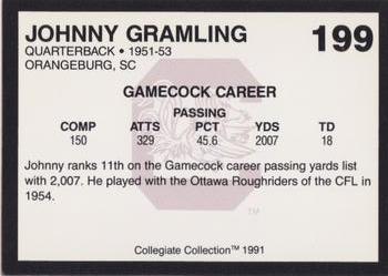 1991 Collegiate Collection South Carolina Gamecocks #199 Johnny Gramling Back