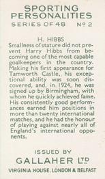 1936 Gallaher Sporting Personalities #2 Harry Hibbs Back