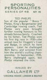 1936 Gallaher Sporting Personalities #16 Ted Phelps Back