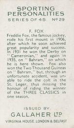 1936 Gallaher Sporting Personalities #29 Freddie Fox Back