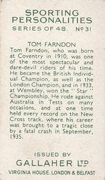 1936 Gallaher Sporting Personalities #31 Tom Farndon Back