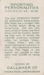 1936 Gallaher Sporting Personalities #48 The Hon. Dorothy Paget Back