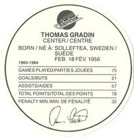 1984-85 Kellogg's Accordion Discs #NNO Thomas Gradin Back
