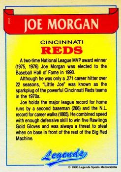 1990 Legends Sports Memorabilia #1 Joe Morgan Back